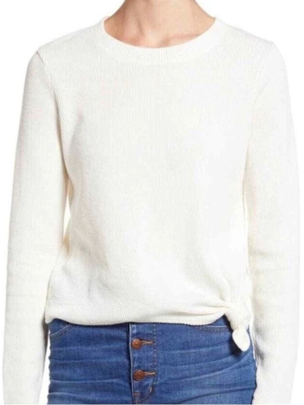 MADEWELL Jacquard Knot-Front Top Ribbed Long Sleeve Cottagecore Whimsical Size S